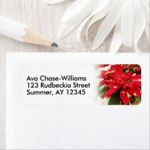 Étiquette Poinsettias Festive Rouge Blanc Floral