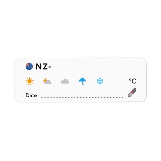Étiquette Point de passage NZ Nouvelle-Zélande Météo Date ル (Devant)