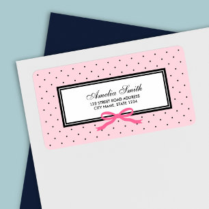 Étiquette Point rose et noir Polka avec adresse en ruban ros