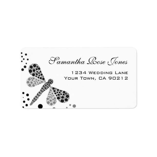 Étiquette Pointilisme de libellule noir et blanc Adresse per (Devant)