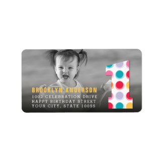 Étiquette Points de couleur moderne flou 1er anniversaire Ph