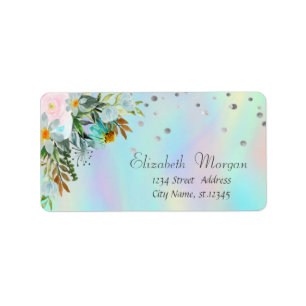 Étiquette Points de fleurs chic holographiques iridescents