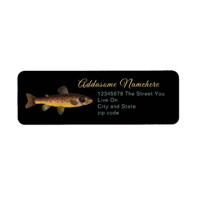 Étiquette Poisson truite motif d'aquarelle vintage (Devant)