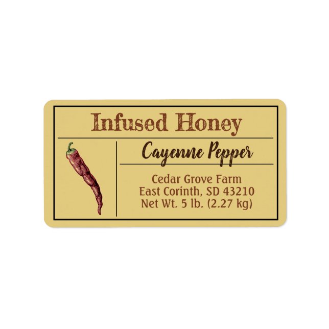 Étiquette Poivre Cayenne Miel infusé Ambre Or (Devant)