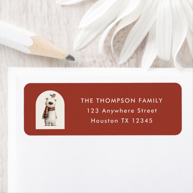Étiquette Polar Bear Robin Christmas Return Address (En situation)