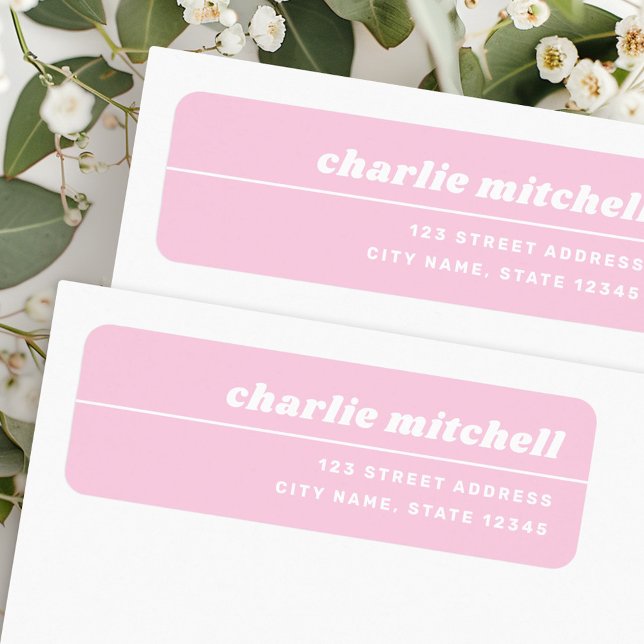 Étiquette Police rétro rose pâle retour tendance (Light pink retro font trendy return label)