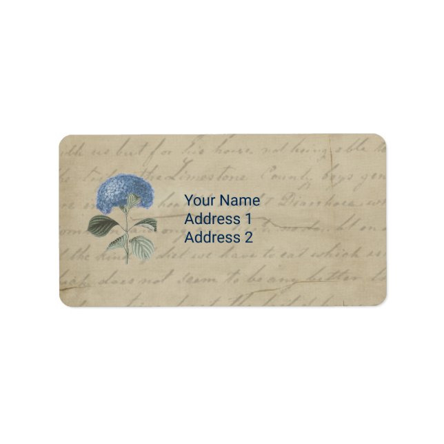 Étiquette Police vintage Blue Hydrangea Antique Sans Serif (Devant)