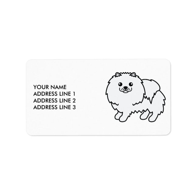 Étiquette Pomeranian Blanc Chien de Dessin Animé Mignon & Te (Devant)