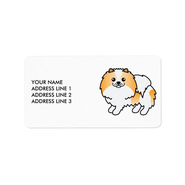 Étiquette Pomeranian Parti-Coleur Orange Chien Mignon & Text (Devant)