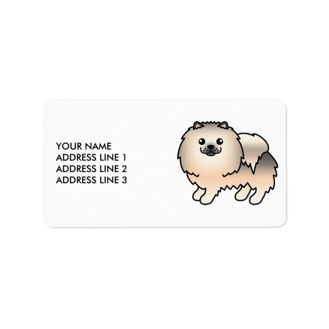 Étiquette Pomeranian Sablé Crème Chien de Dessin Animé Migno (Devant)