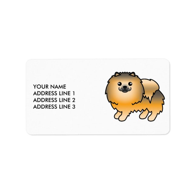 Étiquette Pomeranian Sable Orange Chien de Dessin Animé Mign (Devant)