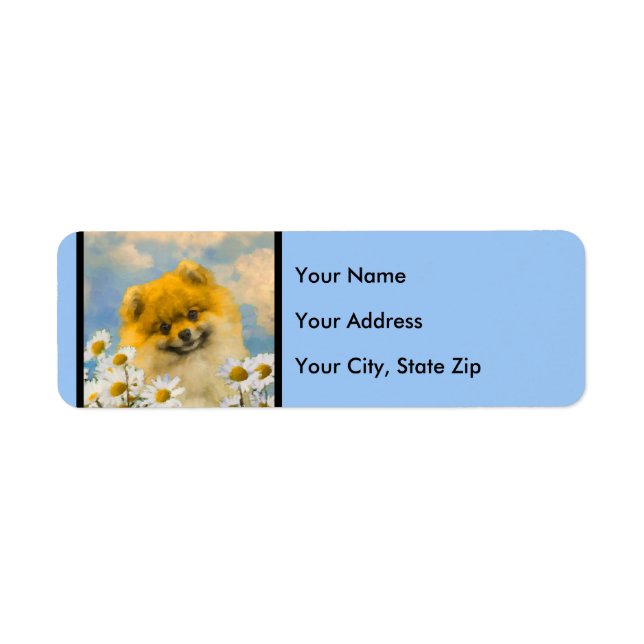Étiquette Poméranien dans Daisies Peinture - Art Chien origi (Devant)