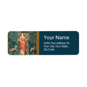 ÉTIQUETTE POMONA TENANT DES FRUITS EN VERDURE, ANIMAUX FORES