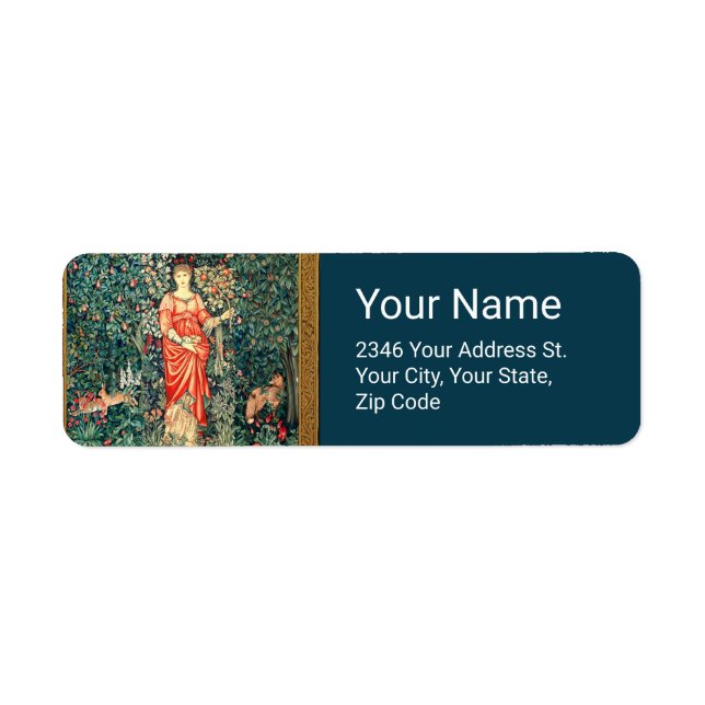 ÉTIQUETTE POMONA TENANT DES FRUITS EN VERDURE, ANIMAUX FORES (Devant)