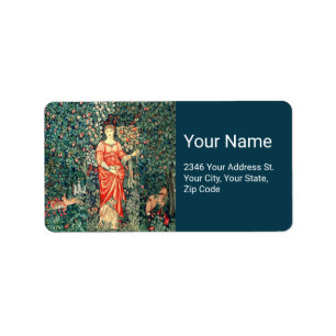 ÉTIQUETTE POMONA TENANT DES FRUITS EN VERDURE, ANIMAUX FORES