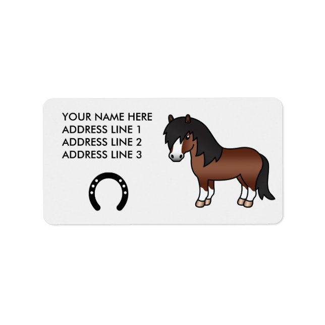 Étiquette Poney Shetland de dessin animé marron (Devant)