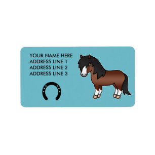 Étiquette Poney Shetland de dessin animé marron