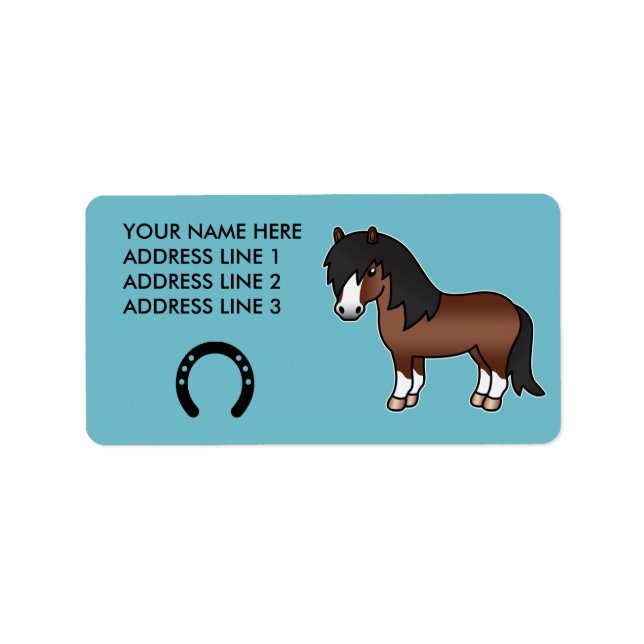 Étiquette Poney Shetland de dessin animé marron (Devant)