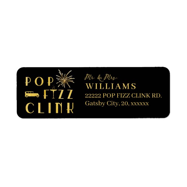 Étiquette Pop Fizz Clink Or Typographie Nouvel An Moderne (Devant)