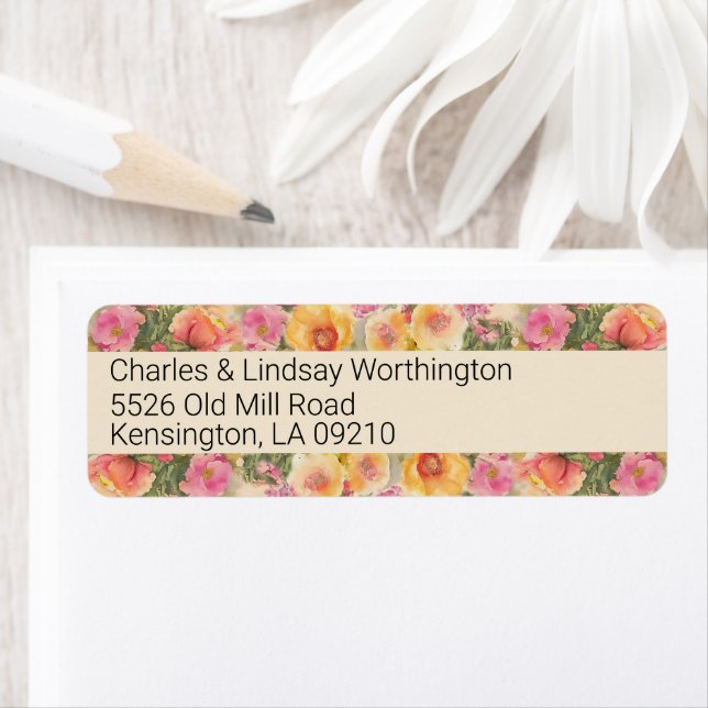 Étiquette Poppies d'aquarelle de printemps Adresse de retour (En situation)