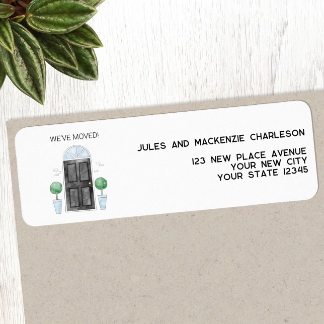 Étiquette Porte Noire Nous Avons Déménagé Nouvelle Adresse D (Watercolor front door we've moved new home announcement return address label)