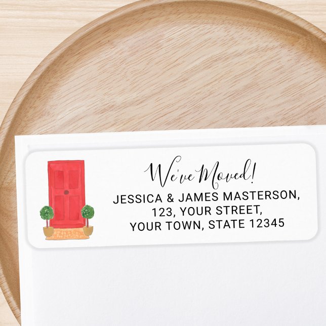 Étiquette Porte rouge Nous avons déplacé l'adresse de retour (Créateur téléchargé)