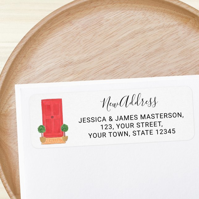 Étiquette Porte rouge Nouvelle adresse Adresse de retour (Créateur téléchargé)