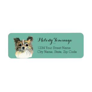 Étiquette Portrait d'aquarelle Chihuahua Chien à cheveux lon