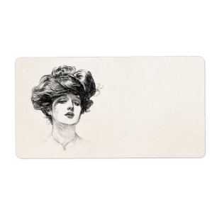 Étiquette Portrait vintage de femme d'Edwardian de fille de