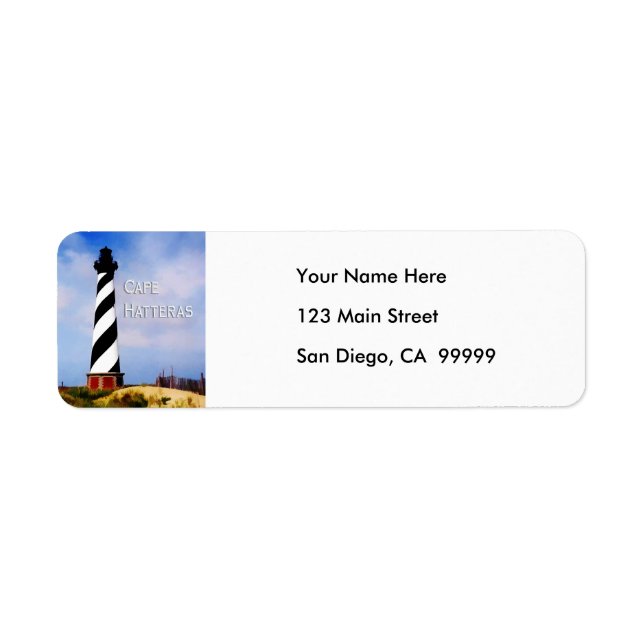 Étiquette Poster du phare de Cape Hatteras Texte Cape Hatter (Devant)