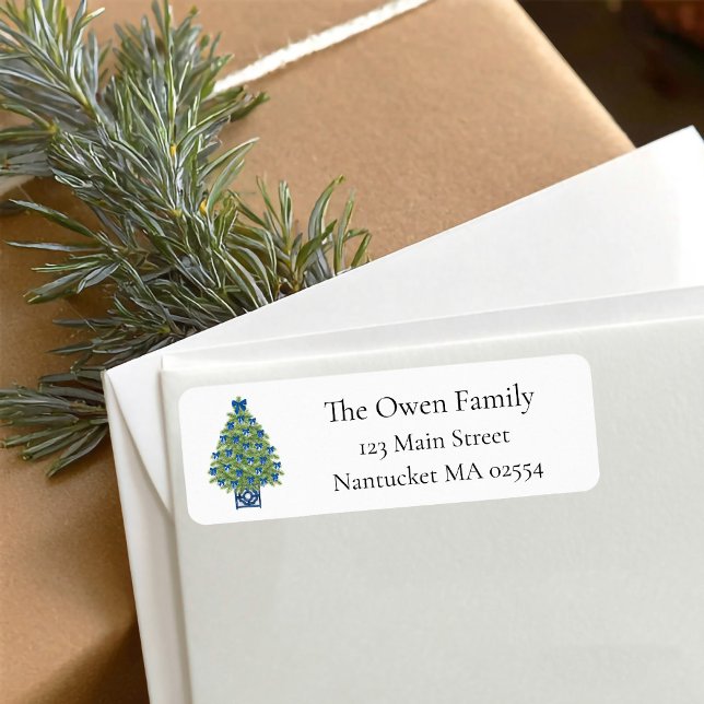 Étiquette Pot à arbre de Noël en Chinoiserie avec adresse de (chinoiserie christmas tree return address label)
