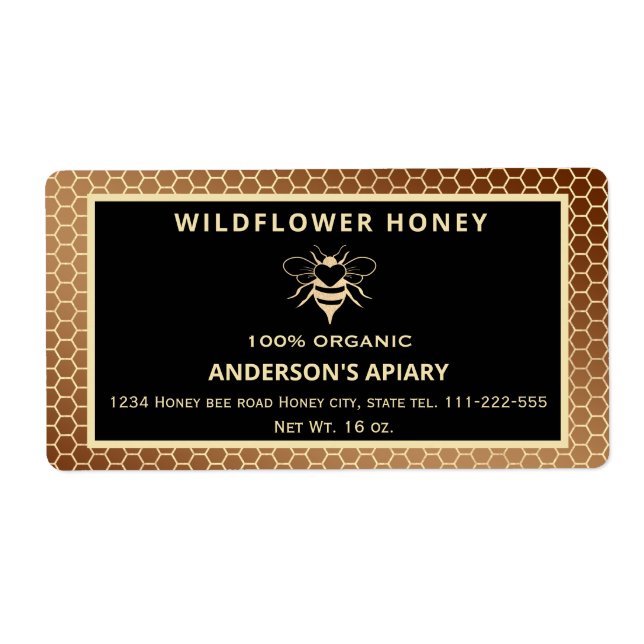 Étiquette pot de miel d'abeille d'or moderne (Devant)