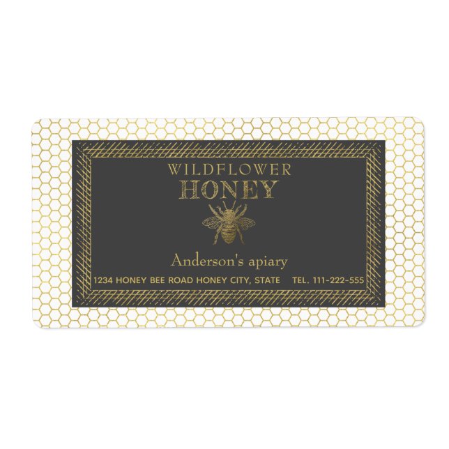 Étiquette pot de miel d'abeille rustique vintage (Devant)
