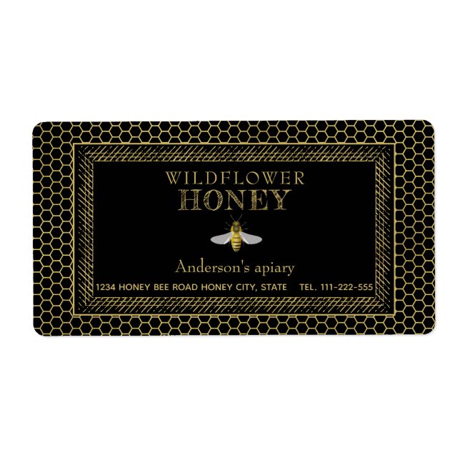 Étiquette pot de miel d'abeille rustique vintage (Devant)