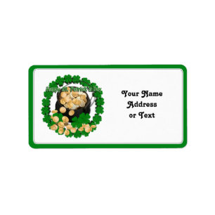 Étiquette Pot d'or avec encadrement de trèfle pour la St Pat