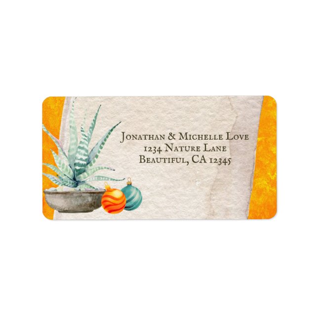 Étiquette Potted Cactus and Christmas Ornaments Address (Devant)