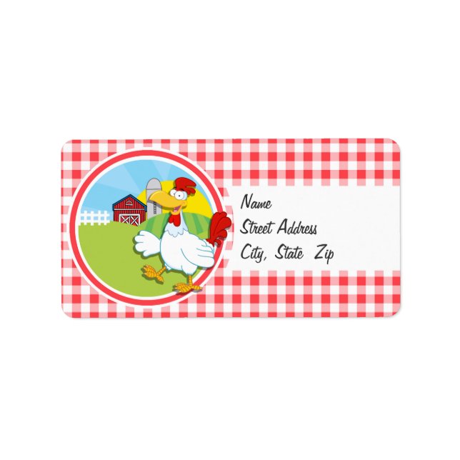 Étiquette Poulet de ferme; En vichy rouge et blanc (Devant)