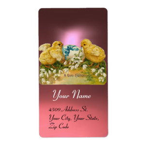 ÉTIQUETTE POULET, FLEURS, OEUF DE PÂQUES EN ROSE
