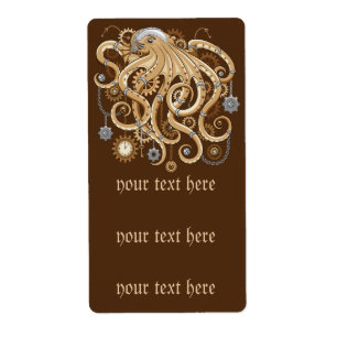 Étiquette Poulpe Steampunk Rétro Fantastique Mécanique