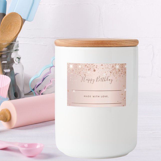 Étiquette Pour Bocaux Anniversaire rose or parties scintillant poussière (Créateur téléchargé)