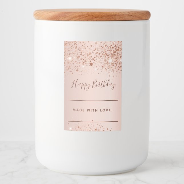 Étiquette Pour Bocaux Anniversaire rose or parties scintillant poussière (Devant)