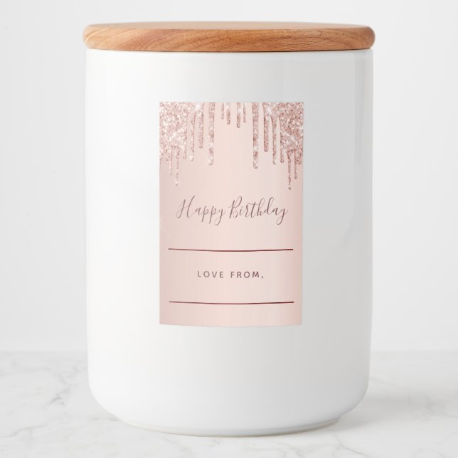 Étiquette Pour Bocaux Anniversaire rose or parties scintillant rose bril (Devant)