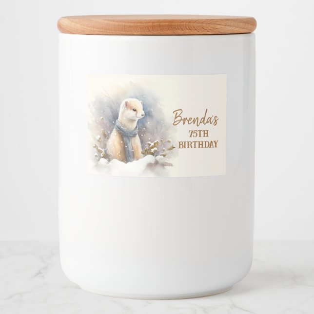 Étiquette Pour Bocaux Aquarelle Ermine avec foulard - Anniversaire (Devant)