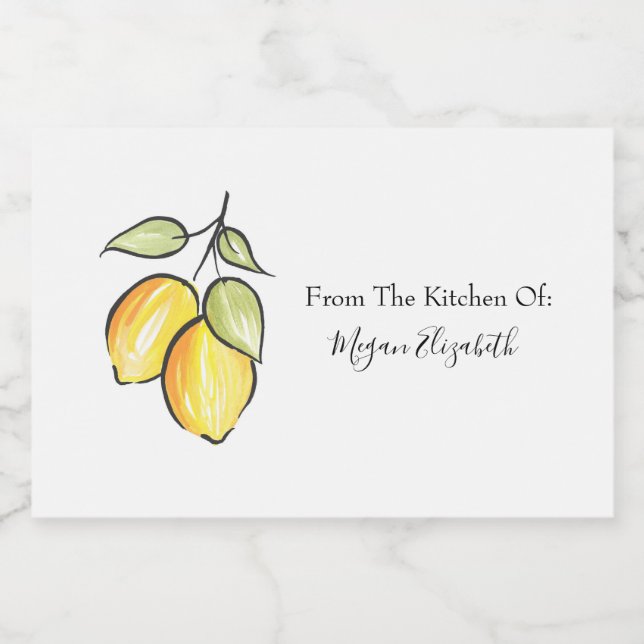 Étiquette Pour Bocaux Aquarelle et citrons d'encre (Étiquettes simples)