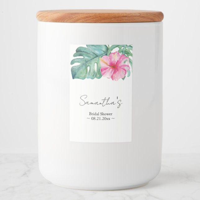 Étiquette Pour Bocaux Aquarelle tropicale Thème Hibiscus rose (Devant)