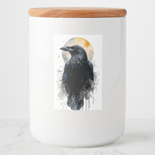 Étiquette Pour Bocaux Art aquarelle du corbeau mystique Lune gothique