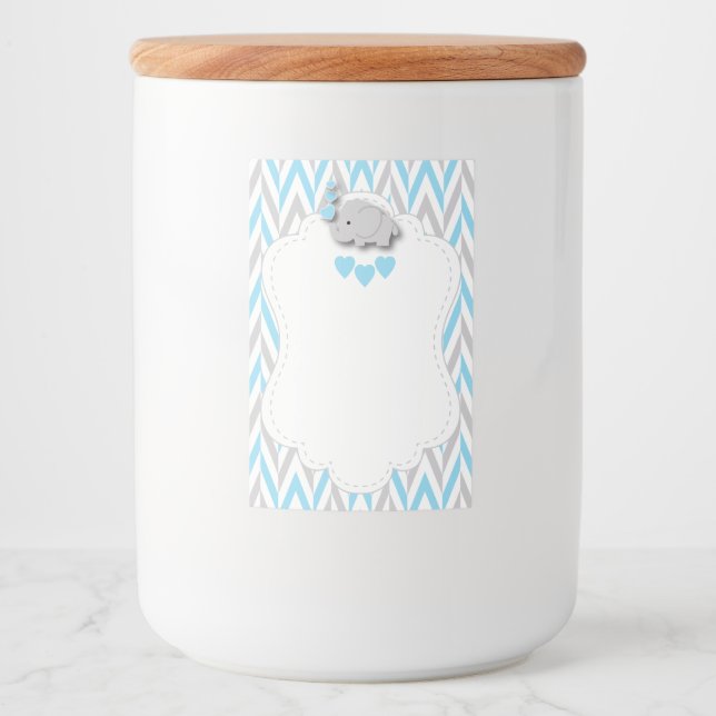 Étiquette Pour Bocaux Baby shower Blue Elephant - Blanc (Devant)