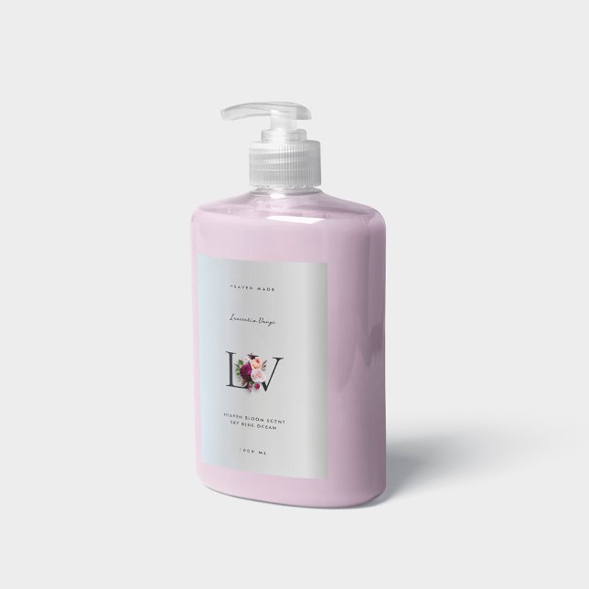 Étiquette Pour Bocaux Beauté De Rose Florale De Monogramme D'argent Élég (Beauty)