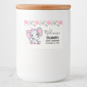Étiquette Pour Bocaux Bébé rose mignon éléphant et frontière Rose