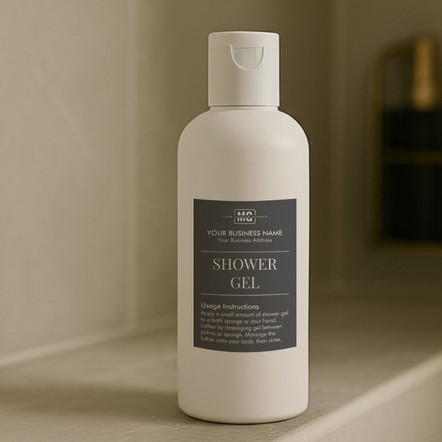 Étiquette Pour Bocaux Black Custom Monogramme Chambre d'hôte Douche Gel  (Créateur téléchargé)